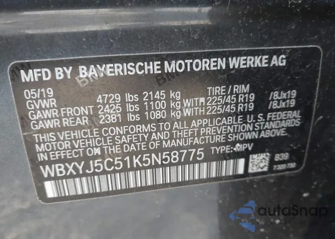 2019 BMW X2 xDrive28I z USA, uszkodzony, nr VIN WBXYJ5C51K5N58775